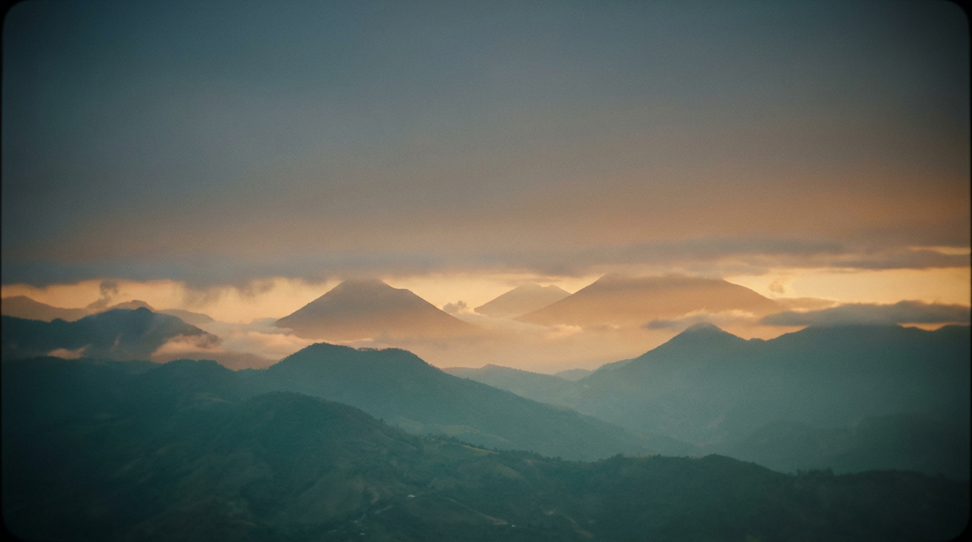 Cinematic Guatemala highland mountains at golden hour